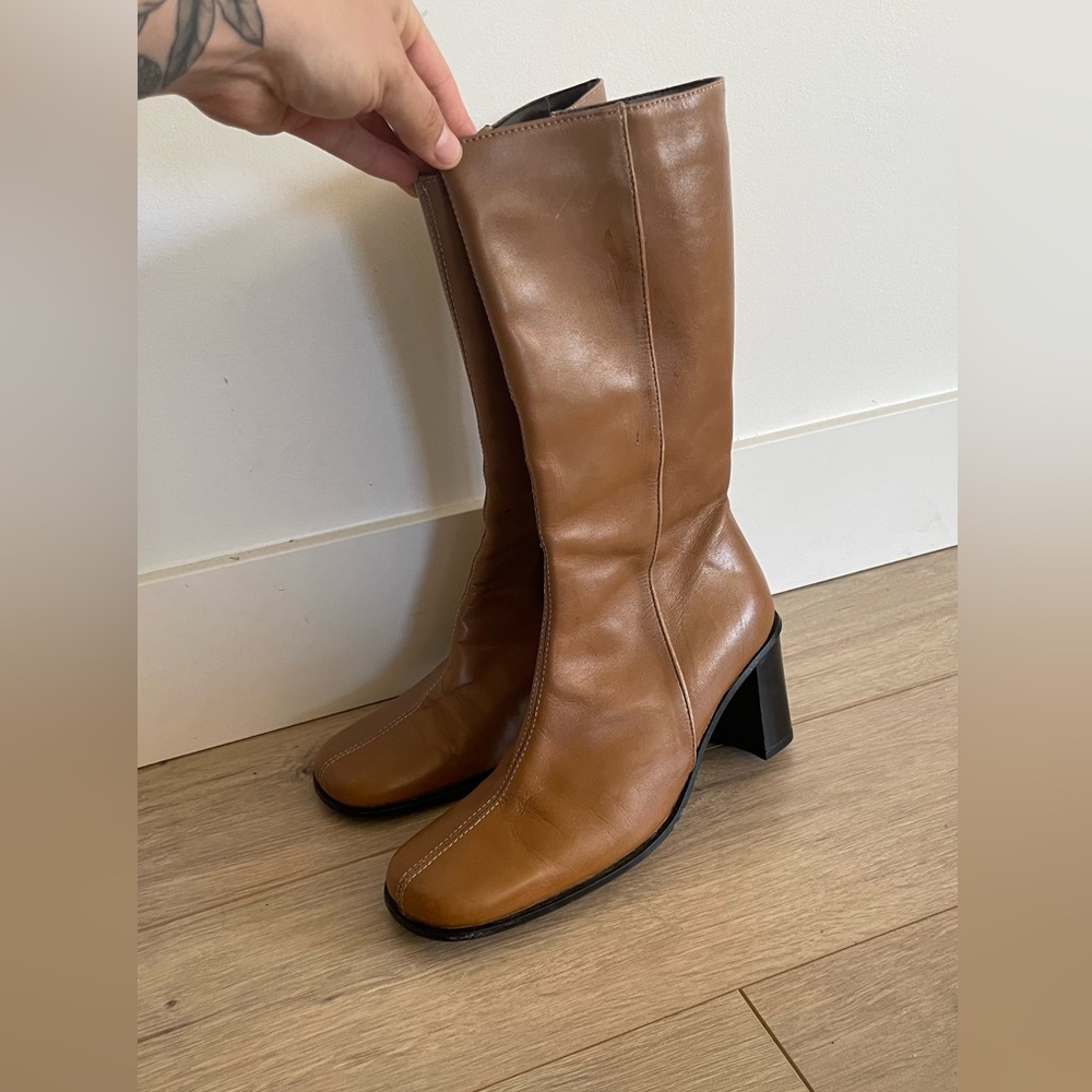 Cheos 90s Vintage Square toe leather tan brown boots